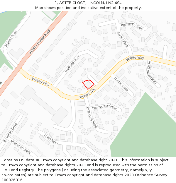 1, ASTER CLOSE, LINCOLN, LN2 4SU: Location map and indicative extent of plot