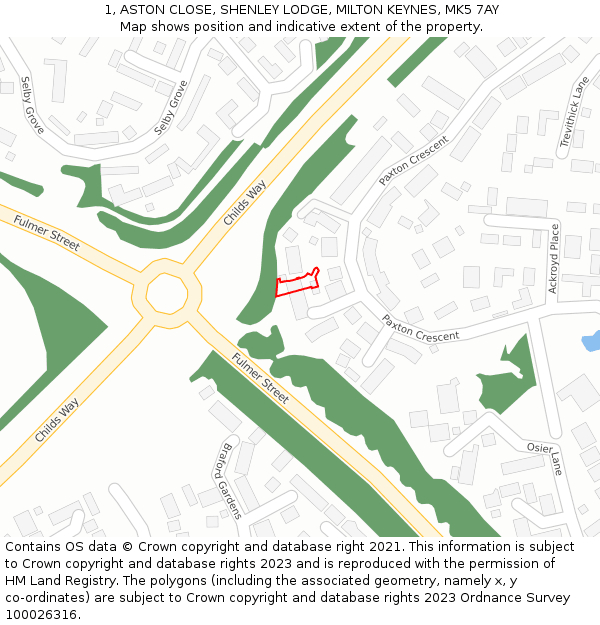 1, ASTON CLOSE, SHENLEY LODGE, MILTON KEYNES, MK5 7AY: Location map and indicative extent of plot