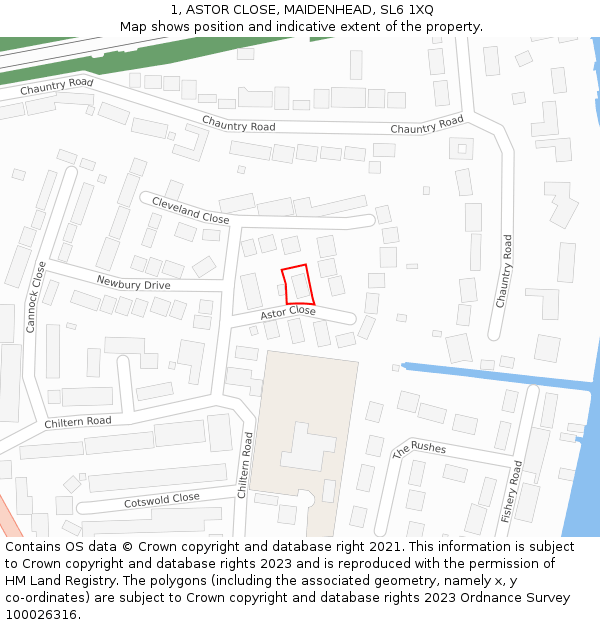 1, ASTOR CLOSE, MAIDENHEAD, SL6 1XQ: Location map and indicative extent of plot