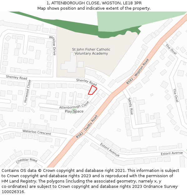 1, ATTENBOROUGH CLOSE, WIGSTON, LE18 3PR: Location map and indicative extent of plot