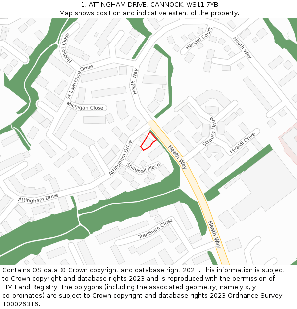 1, ATTINGHAM DRIVE, CANNOCK, WS11 7YB: Location map and indicative extent of plot