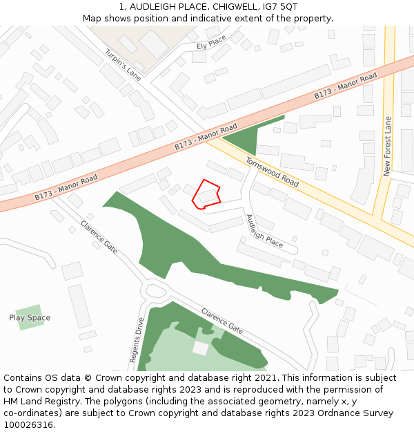 1, AUDLEIGH PLACE, CHIGWELL, IG7 5QT: Location map and indicative extent of plot