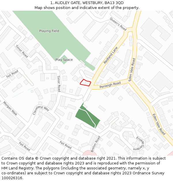 1, AUDLEY GATE, WESTBURY, BA13 3QD: Location map and indicative extent of plot