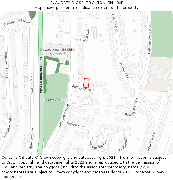 1, AUDREY CLOSE, BRIGHTON, BN1 8XP: Location map and indicative extent of plot