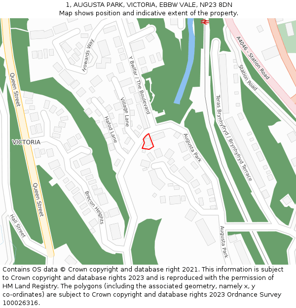 1, AUGUSTA PARK, VICTORIA, EBBW VALE, NP23 8DN: Location map and indicative extent of plot