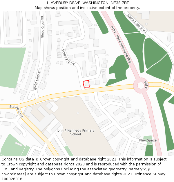 1, AVEBURY DRIVE, WASHINGTON, NE38 7BT: Location map and indicative extent of plot
