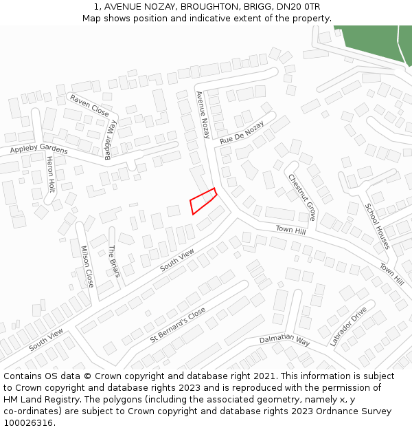 1, AVENUE NOZAY, BROUGHTON, BRIGG, DN20 0TR: Location map and indicative extent of plot