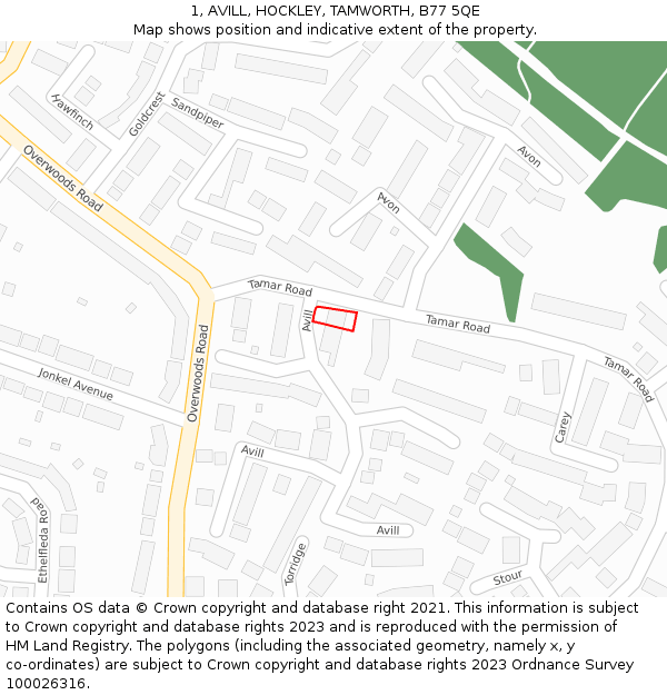 1, AVILL, HOCKLEY, TAMWORTH, B77 5QE: Location map and indicative extent of plot