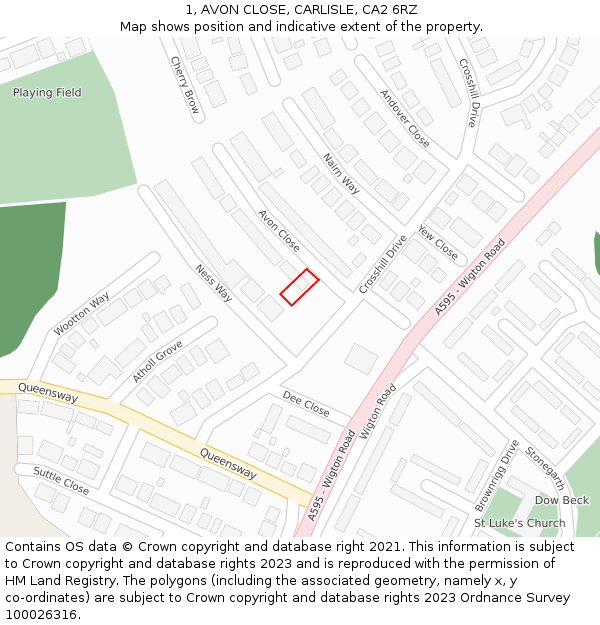 1, AVON CLOSE, CARLISLE, CA2 6RZ: Location map and indicative extent of plot