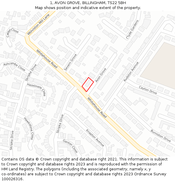 1, AVON GROVE, BILLINGHAM, TS22 5BH: Location map and indicative extent of plot