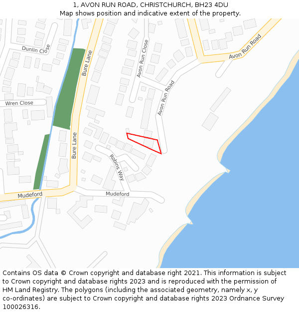 1, AVON RUN ROAD, CHRISTCHURCH, BH23 4DU: Location map and indicative extent of plot