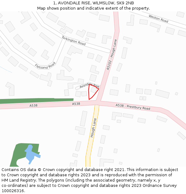 1, AVONDALE RISE, WILMSLOW, SK9 2NB: Location map and indicative extent of plot