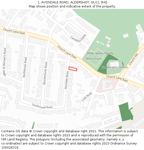 1, AVONDALE ROAD, ALDERSHOT, GU11 3HQ: Location map and indicative extent of plot