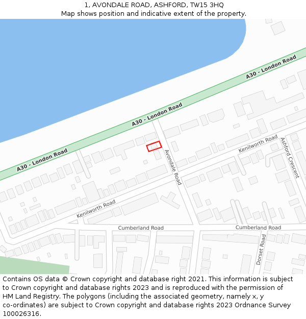 1, AVONDALE ROAD, ASHFORD, TW15 3HQ: Location map and indicative extent of plot