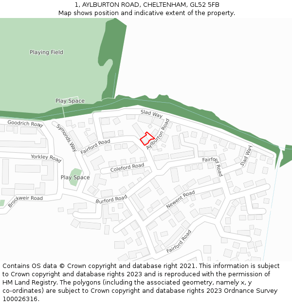 1, AYLBURTON ROAD, CHELTENHAM, GL52 5FB: Location map and indicative extent of plot
