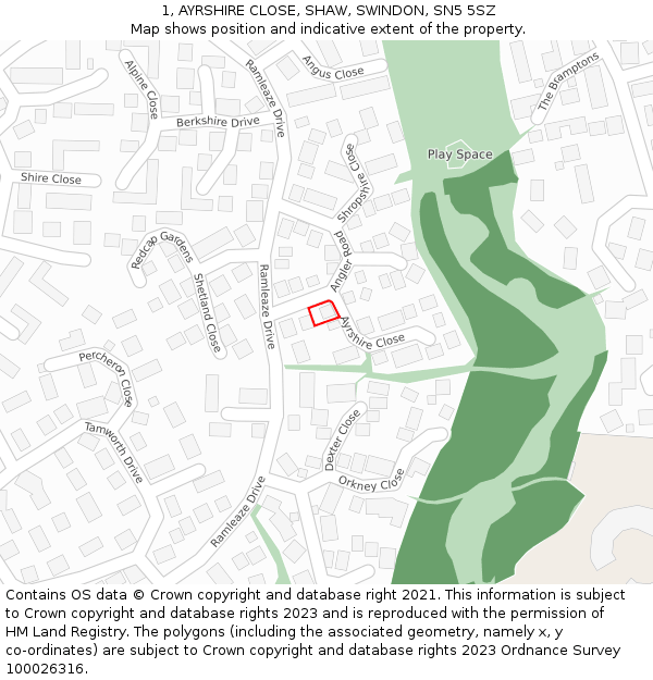 1, AYRSHIRE CLOSE, SHAW, SWINDON, SN5 5SZ: Location map and indicative extent of plot