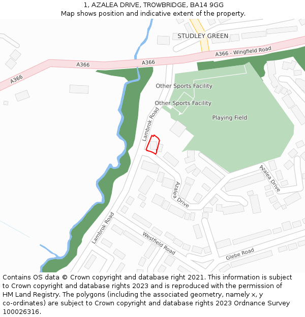 1, AZALEA DRIVE, TROWBRIDGE, BA14 9GG: Location map and indicative extent of plot