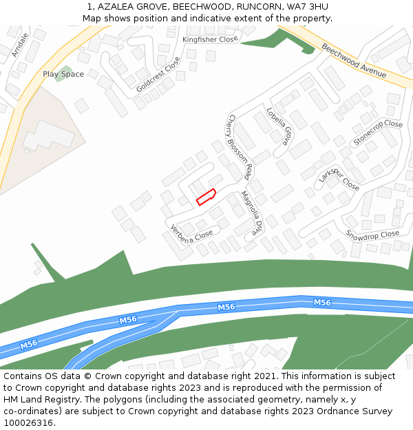 1, AZALEA GROVE, BEECHWOOD, RUNCORN, WA7 3HU: Location map and indicative extent of plot
