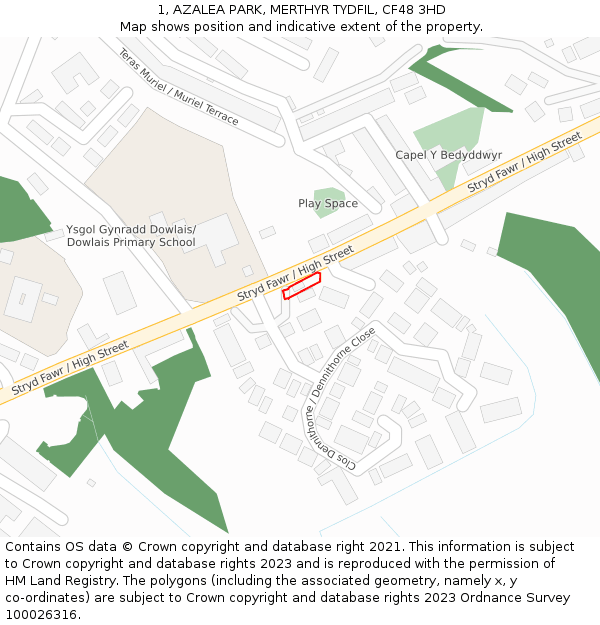 1, AZALEA PARK, MERTHYR TYDFIL, CF48 3HD: Location map and indicative extent of plot