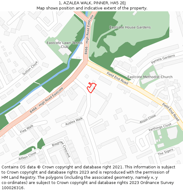 1, AZALEA WALK, PINNER, HA5 2EJ: Location map and indicative extent of plot