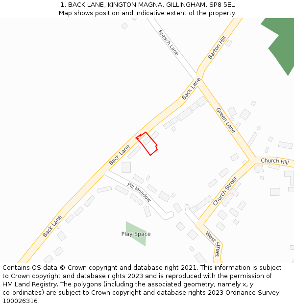 1, BACK LANE, KINGTON MAGNA, GILLINGHAM, SP8 5EL: Location map and indicative extent of plot