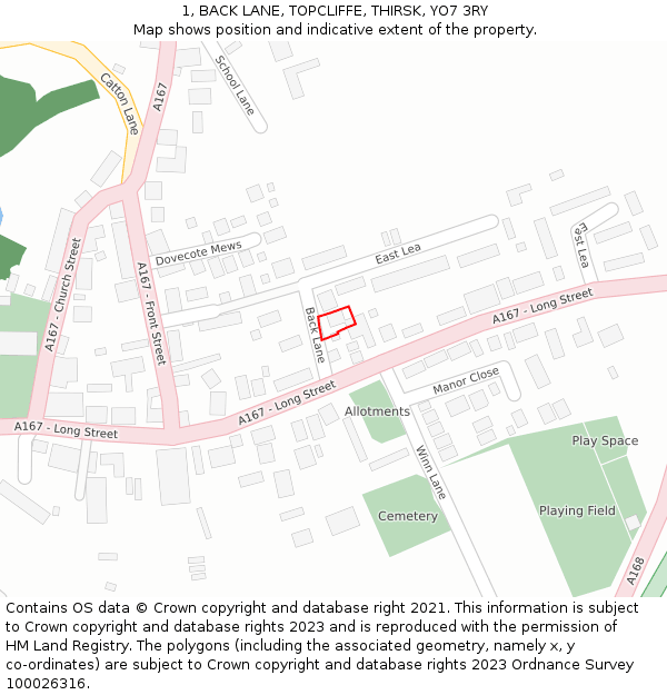 1, BACK LANE, TOPCLIFFE, THIRSK, YO7 3RY: Location map and indicative extent of plot