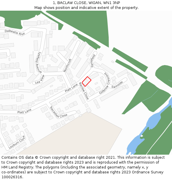 1, BACLAW CLOSE, WIGAN, WN1 3NP: Location map and indicative extent of plot