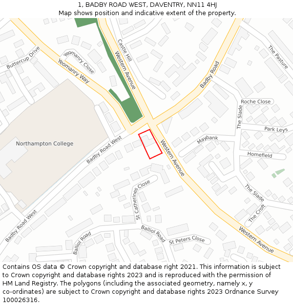 1, BADBY ROAD WEST, DAVENTRY, NN11 4HJ: Location map and indicative extent of plot