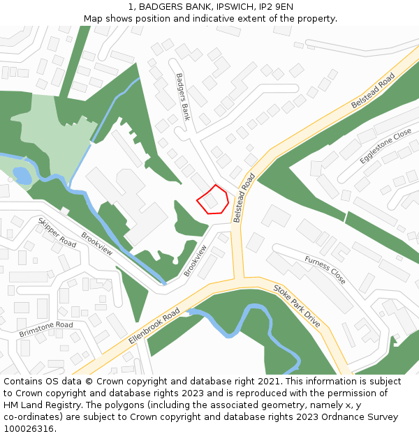 1, BADGERS BANK, IPSWICH, IP2 9EN: Location map and indicative extent of plot