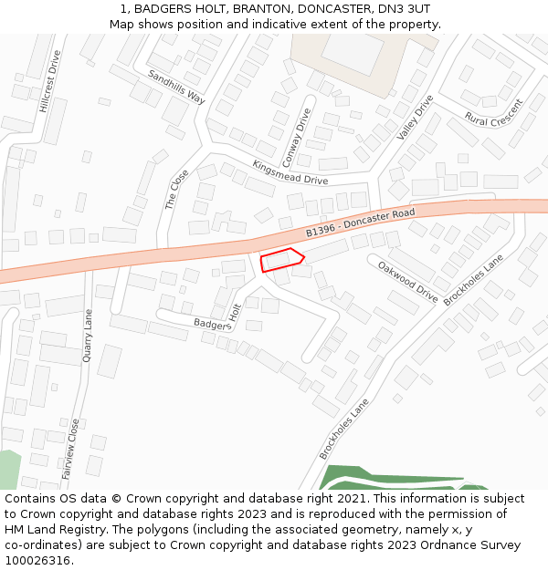 1, BADGERS HOLT, BRANTON, DONCASTER, DN3 3UT: Location map and indicative extent of plot