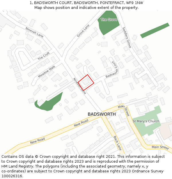 1, BADSWORTH COURT, BADSWORTH, PONTEFRACT, WF9 1NW: Location map and indicative extent of plot