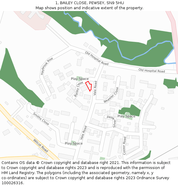 1, BAILEY CLOSE, PEWSEY, SN9 5HU: Location map and indicative extent of plot