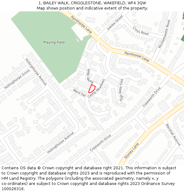 1, BAILEY WALK, CRIGGLESTONE, WAKEFIELD, WF4 3QW: Location map and indicative extent of plot