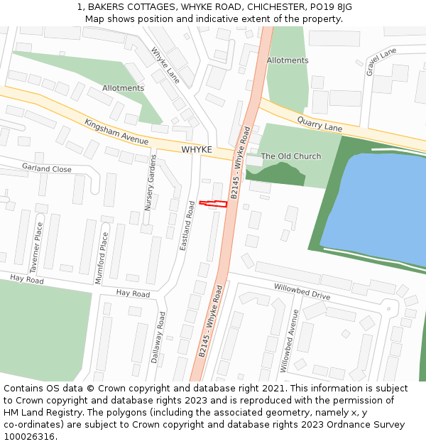 1, BAKERS COTTAGES, WHYKE ROAD, CHICHESTER, PO19 8JG: Location map and indicative extent of plot