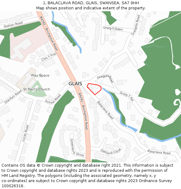 1, BALACLAVA ROAD, GLAIS, SWANSEA, SA7 9HH: Location map and indicative extent of plot