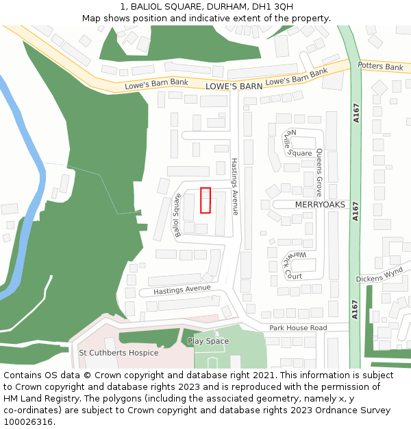 1, BALIOL SQUARE, DURHAM, DH1 3QH: Location map and indicative extent of plot