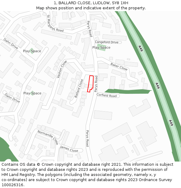 1, BALLARD CLOSE, LUDLOW, SY8 1XH: Location map and indicative extent of plot