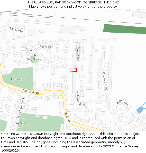 1, BALLARD WAY, PADDOCK WOOD, TONBRIDGE, TN12 6HZ: Location map and indicative extent of plot