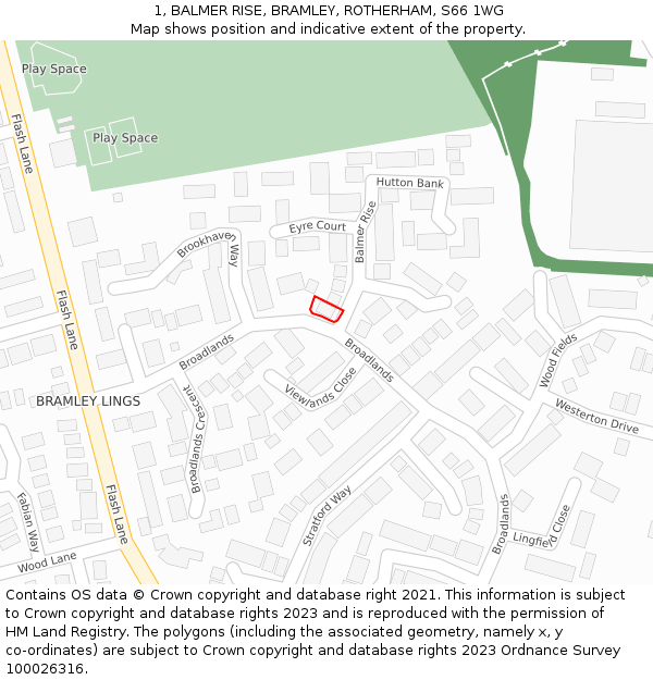 1, BALMER RISE, BRAMLEY, ROTHERHAM, S66 1WG: Location map and indicative extent of plot