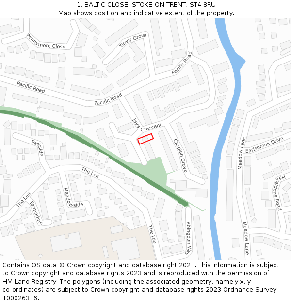 1, BALTIC CLOSE, STOKE-ON-TRENT, ST4 8RU: Location map and indicative extent of plot