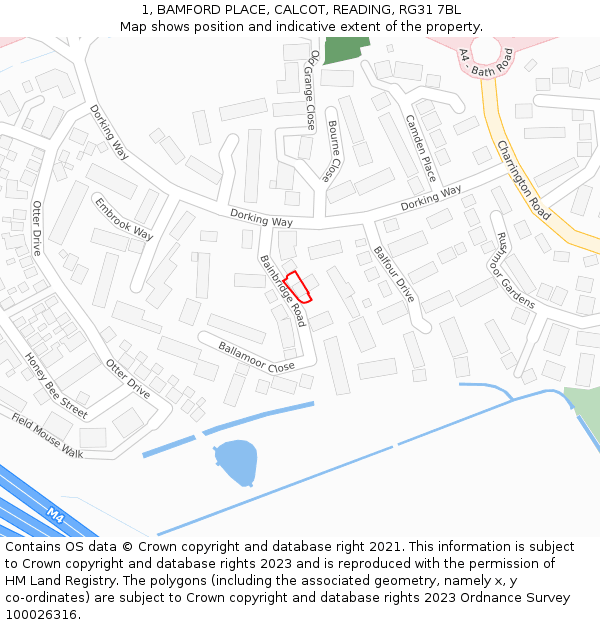 1, BAMFORD PLACE, CALCOT, READING, RG31 7BL: Location map and indicative extent of plot
