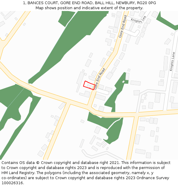 1, BANCES COURT, GORE END ROAD, BALL HILL, NEWBURY, RG20 0PG: Location map and indicative extent of plot