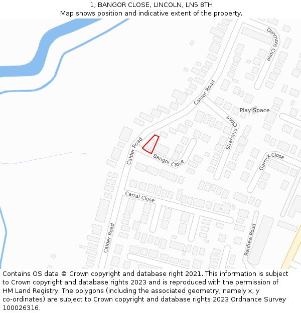 1, BANGOR CLOSE, LINCOLN, LN5 8TH: Location map and indicative extent of plot