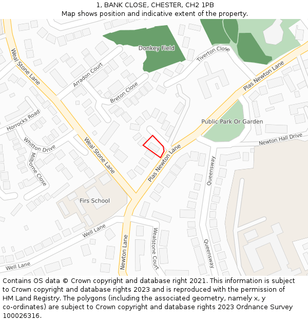 1, BANK CLOSE, CHESTER, CH2 1PB: Location map and indicative extent of plot