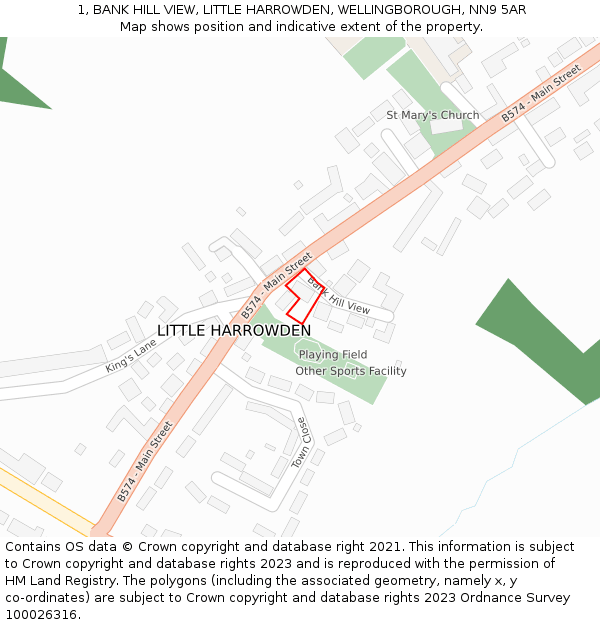 1, BANK HILL VIEW, LITTLE HARROWDEN, WELLINGBOROUGH, NN9 5AR: Location map and indicative extent of plot