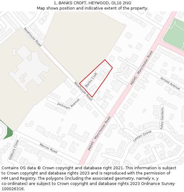 1, BANKS CROFT, HEYWOOD, OL10 2NG: Location map and indicative extent of plot