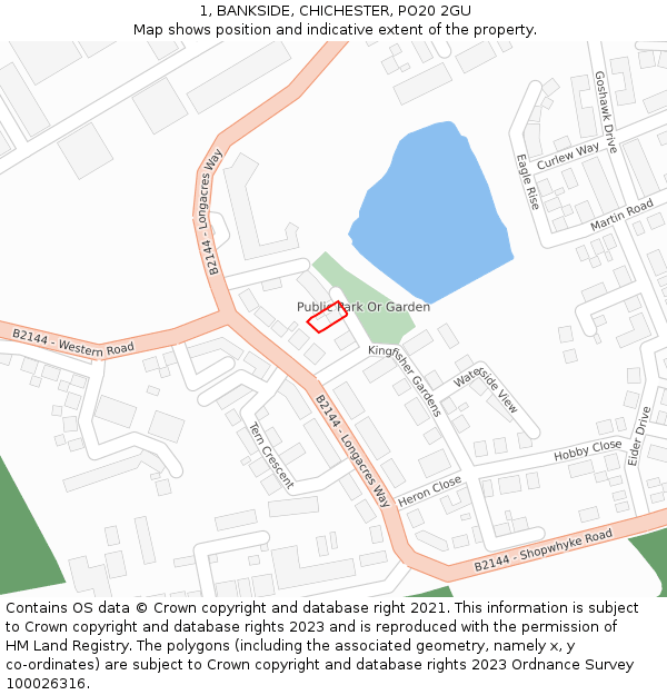1, BANKSIDE, CHICHESTER, PO20 2GU: Location map and indicative extent of plot