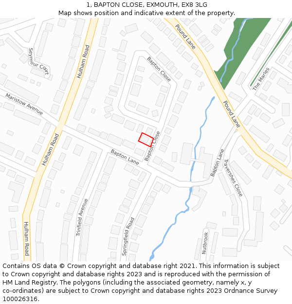 1, BAPTON CLOSE, EXMOUTH, EX8 3LG: Location map and indicative extent of plot