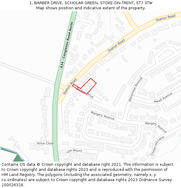 1, BARBER DRIVE, SCHOLAR GREEN, STOKE-ON-TRENT, ST7 3TW: Location map and indicative extent of plot