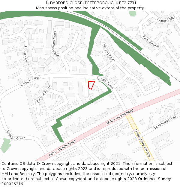 1, BARFORD CLOSE, PETERBOROUGH, PE2 7ZH: Location map and indicative extent of plot